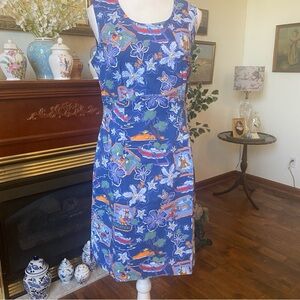Disney Aulani Hawaii Tropical Postcard Print Shift Dress Mickey Pluto M